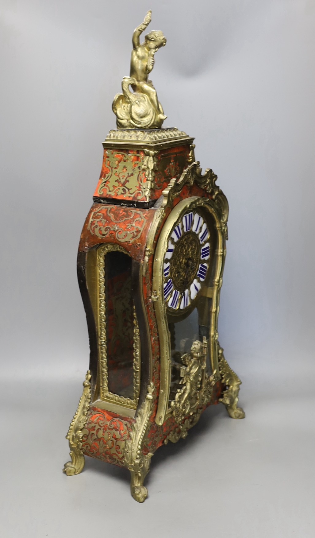 A 19th century French boulle work and ormolu bracket clock and bracket. 63cm excl bracket